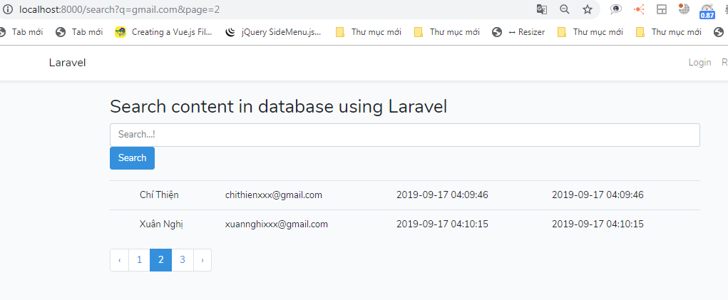 Pagination for search results laravel 5.8