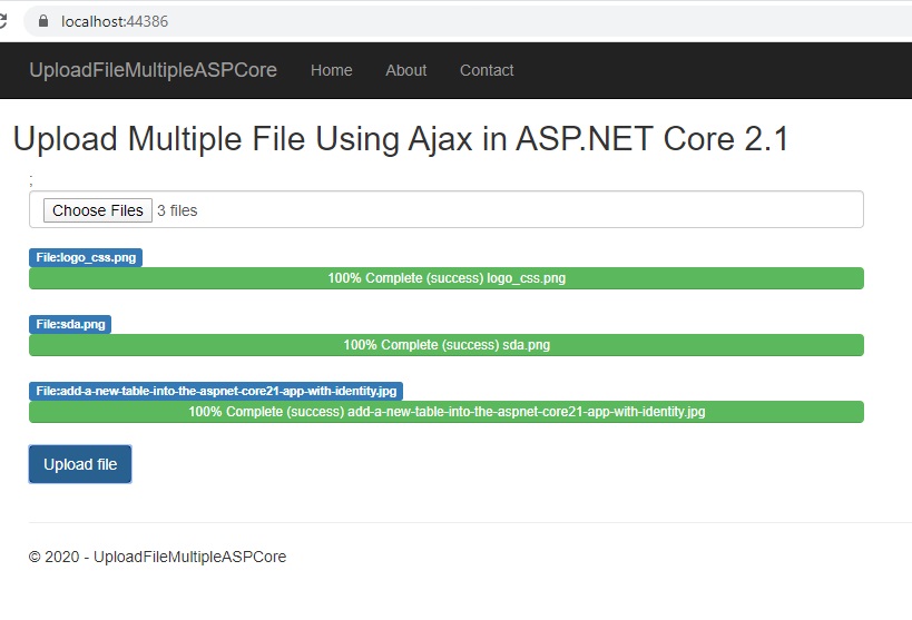 Upload Multiple File Using Ajax in ASP.NET Core 2.1